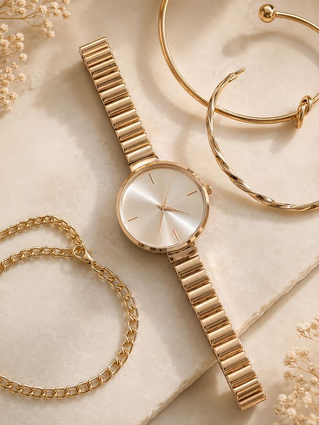 OCTAGON Gold Band Round White Dial Women's Watch - Image 3