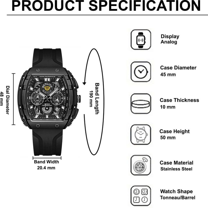 Benling Unisex Barrel Shape Resin Chronograph Watch - Image 7