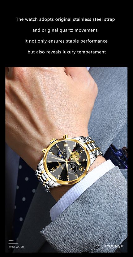 POEDAGAR Men's Silver & Gold Analog Quartz Watch - Image 5