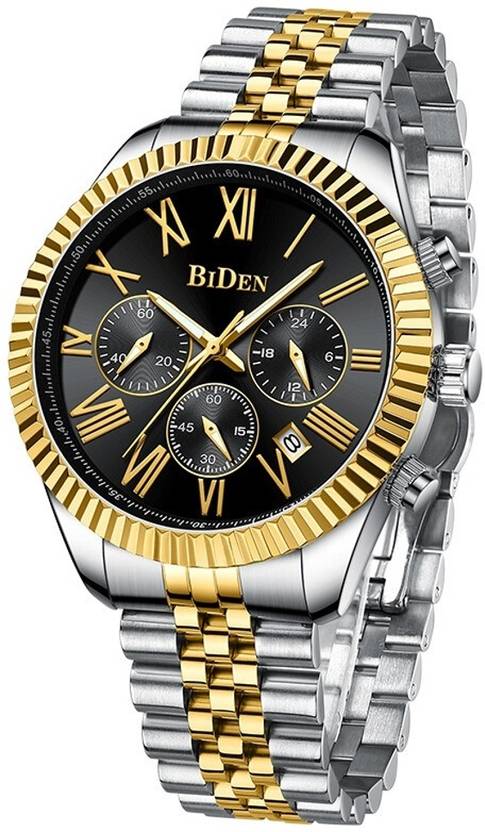 BIDEN Mens Watch Chronograph Luxury with Gold & Black Watch Golden Chain Wrist Watch Analog Watch  - For Men 315