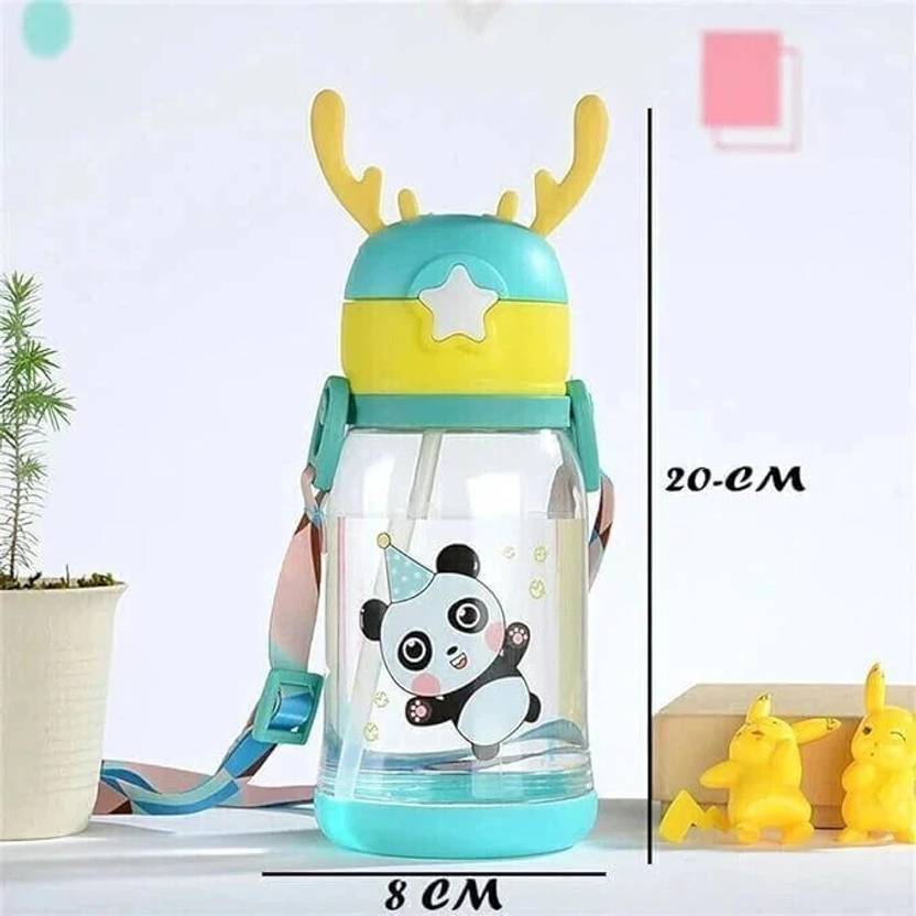Bloombec Deer Horn Multi Design Cute Mix Cartoon Sipper school Bottle for Kids with Strap 600 ml Water Bottle