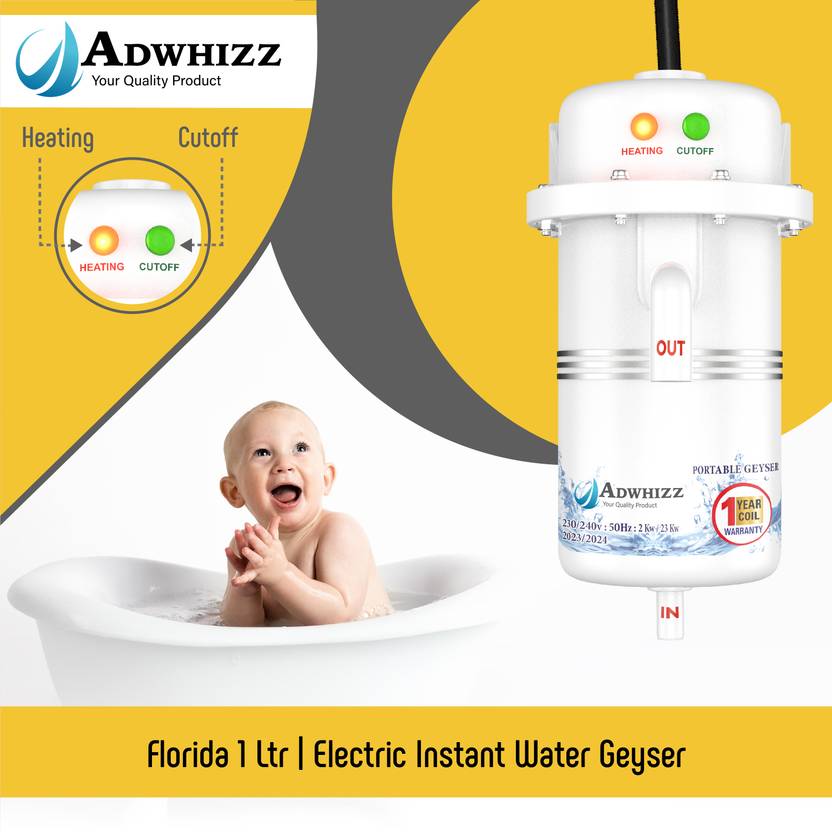 Adwhizz Instant Water Geyser 1L | Portable Instant Water Heater for Bathroom & Kitchen 1 L Instant Water Geyser