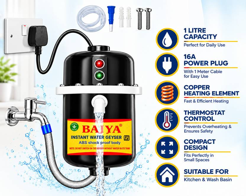 Bajya 1-Litre Instant Water Heater 1 L Instant Water Geyser
