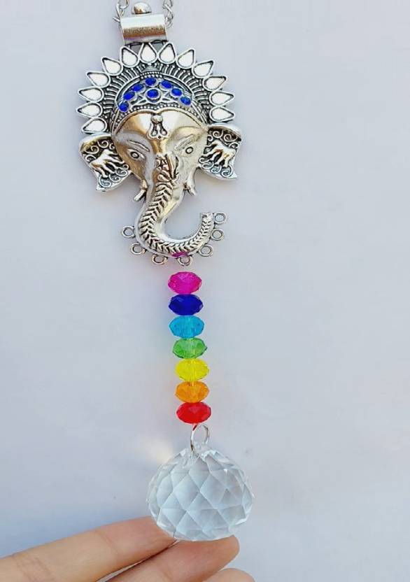 RADHIKASHR Ganesh Ji Rainbow Crystal Hanging with Sun Catcher Glass Windchime