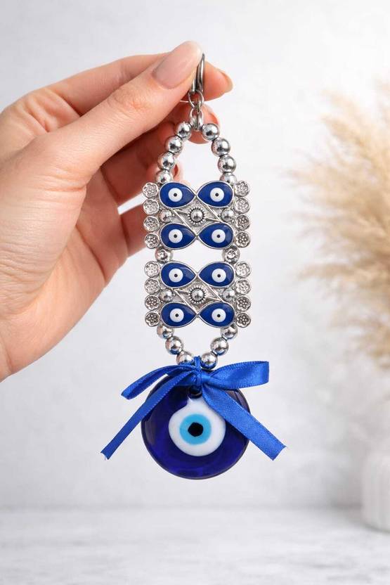 RADHIKASHR Blue Evil Eye Clip Hanging with Decorative Beads Glass Windchime
