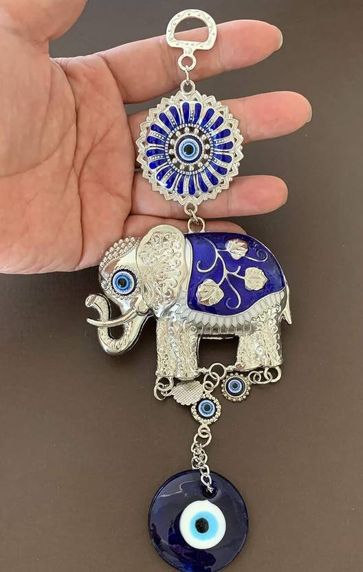 RADHIKASHR Silver Elephant Chakra Evil Eye Wall Hanging Glass Windchime