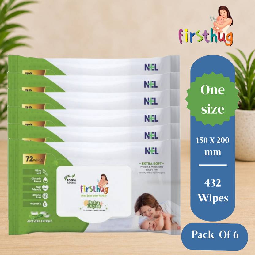 Firsthug Baby Wet Wipes Without Lid | Gentle Cleansing for Baby's Skin | Pack of 6