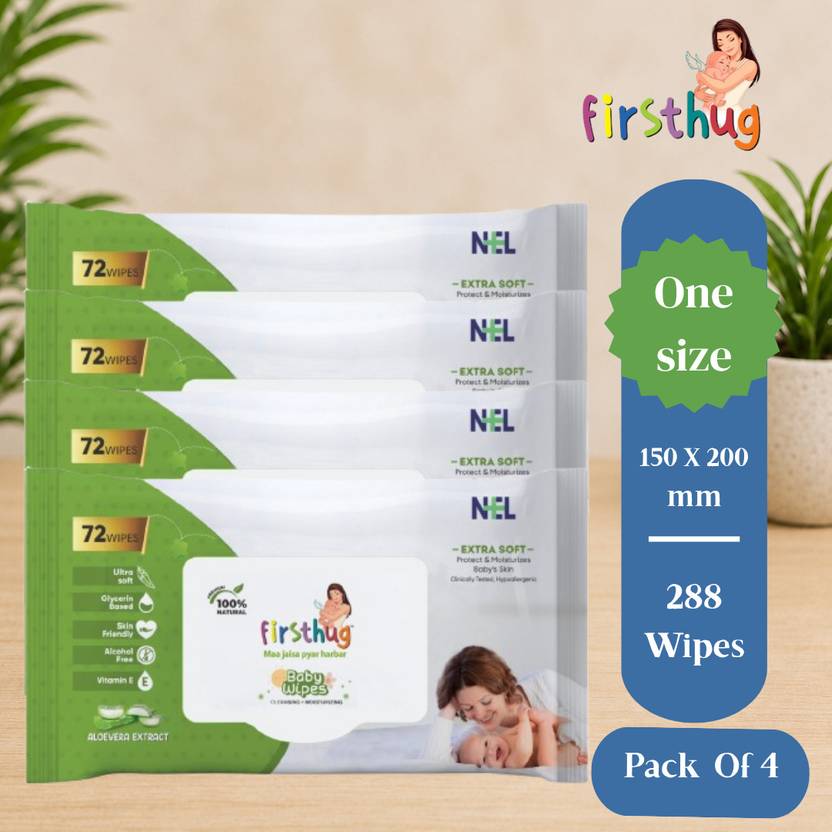 Firsthug Baby Wet Wipes Without Lid | Gentle Cleansing for Baby's Skin | Pack of 4