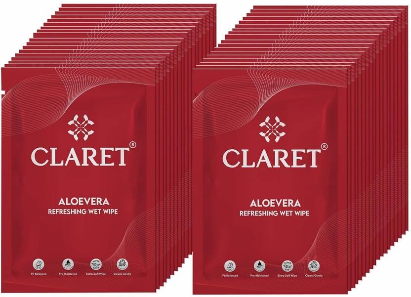 CLARET Aloe Vera Refreshing Wet Wipe | Pre-Moistened | Ultra Soft on Skin | Pack of 50