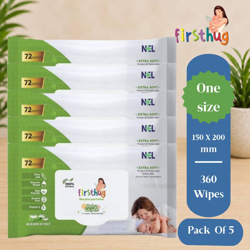 Firsthug Baby Wet Wipes Without Lid | Gentle Cleansing for Baby's Skin | Pack of 5