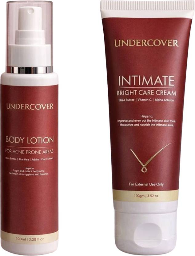 Undercover Pack of 2 - Acne Body Lotion and Intimate Bright Care Cream (100 ML, 100 G) Intimate Moisturizer