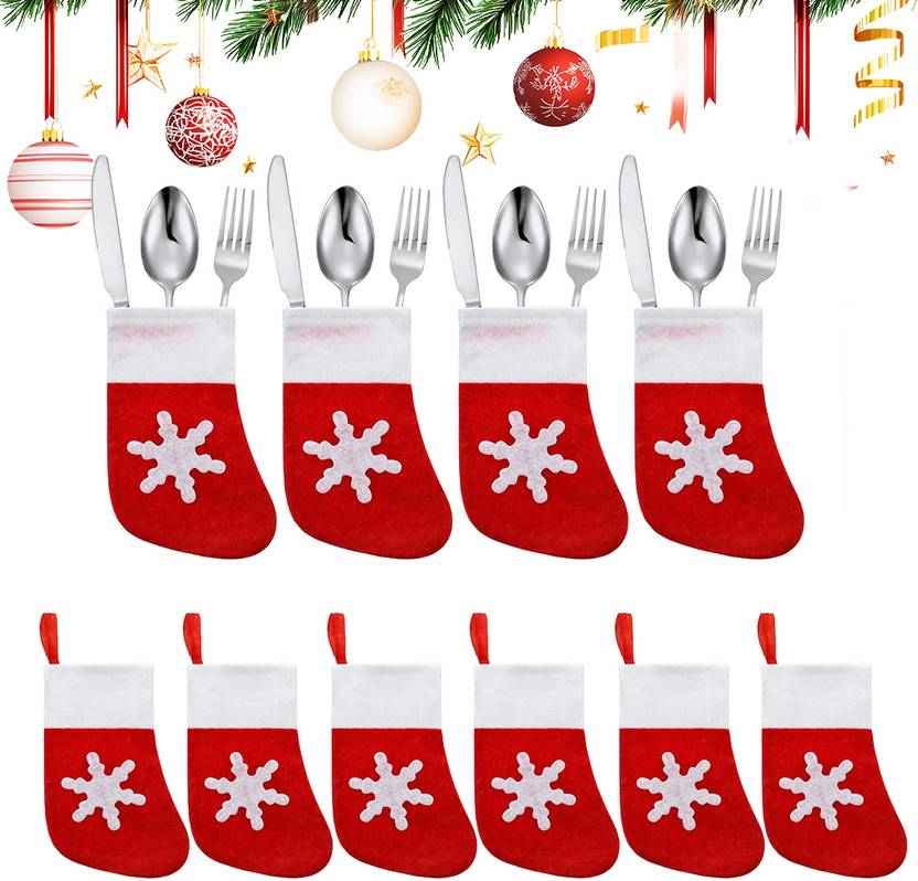 gustave Christmas Stocking Cutlery Pouches Set of 20 Festive Table Utensil Holders Christmas Stocking