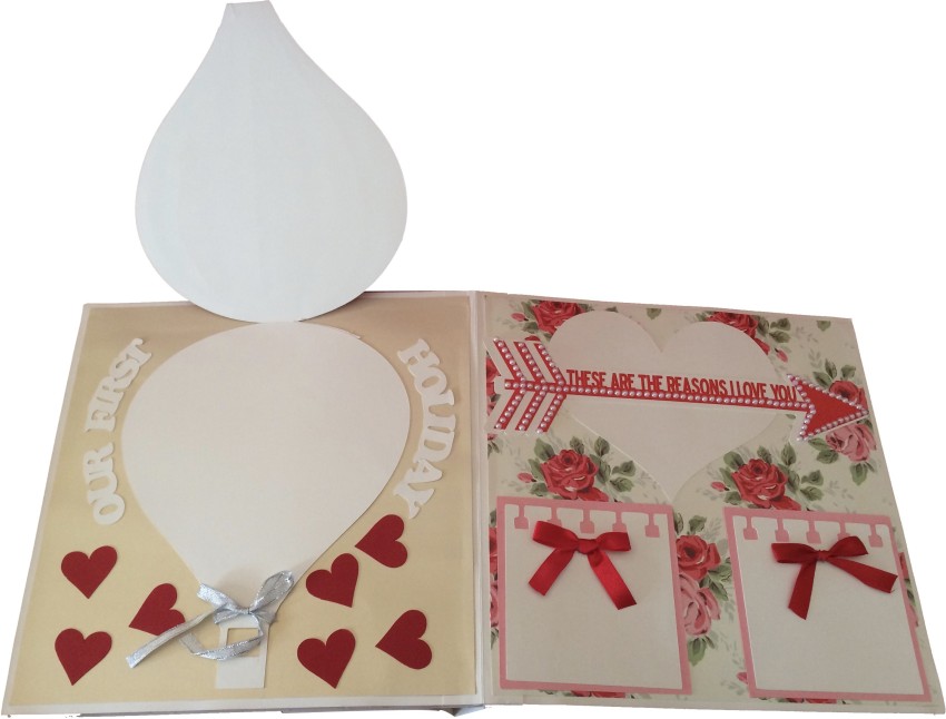 Crack of Dawn Crafts Our Love Story Handmade Scrapbook - Cream,Red