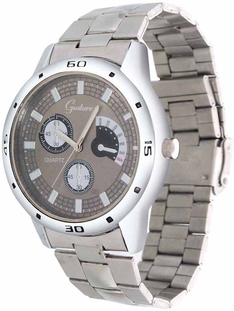 For Men Gesture Chrono Type Grey Round Chain Watch Online at