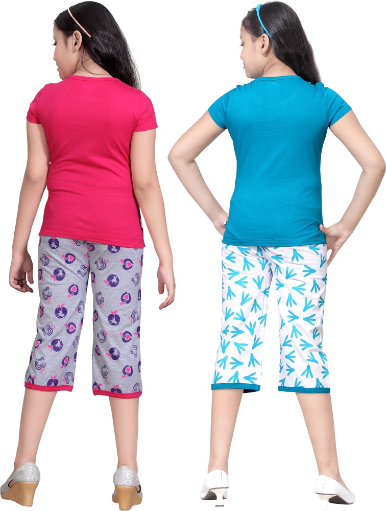 Buy SINI MINI Girls Half Sleeve With Round Neck Top & Aop Capri Melange  Pack of 1 Nightsuit Set Online at Best Prices in India - JioMart.