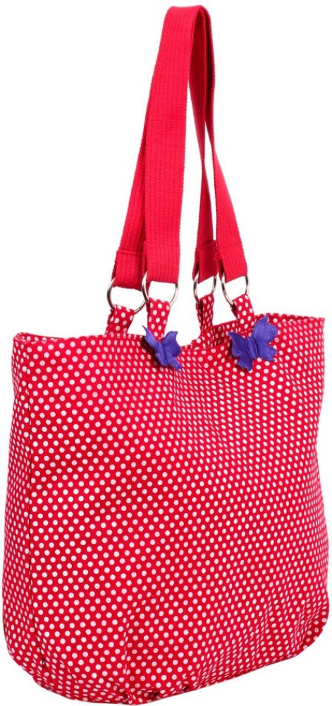 Pick Pocket Combo of blue denim canvas Jholi bag with blue  and pink canvas jholi bag with red tassel and strap with red and white dot  printed canvas jholi bag
