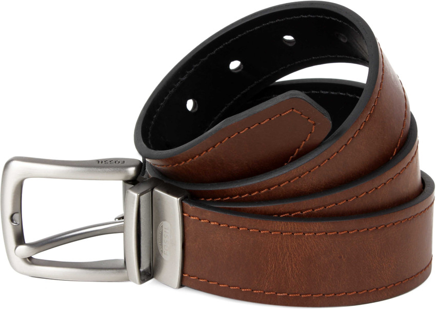 FOSSIL Men Casual Brown Black Genuine Leather Metal Reversible Belt Brown Price in India Flipkart