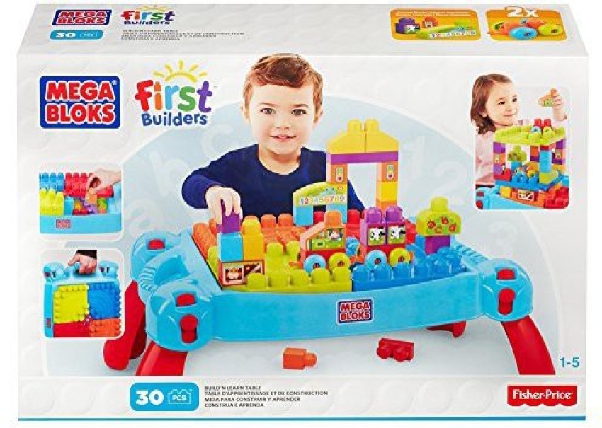 Mega Bloks First Builders Build 'N Learn Activity Table & Building Block  Set, Ages 1+