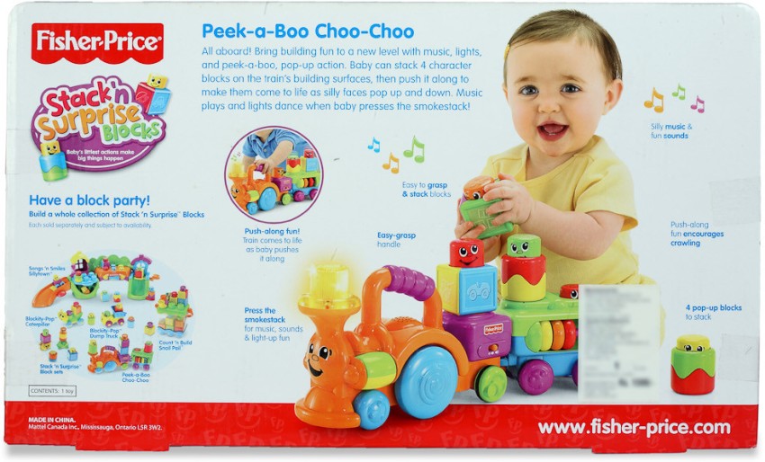 FISHER PRICE Peek a Boo Stack n Surprise Blocks Choo Choo Peek a