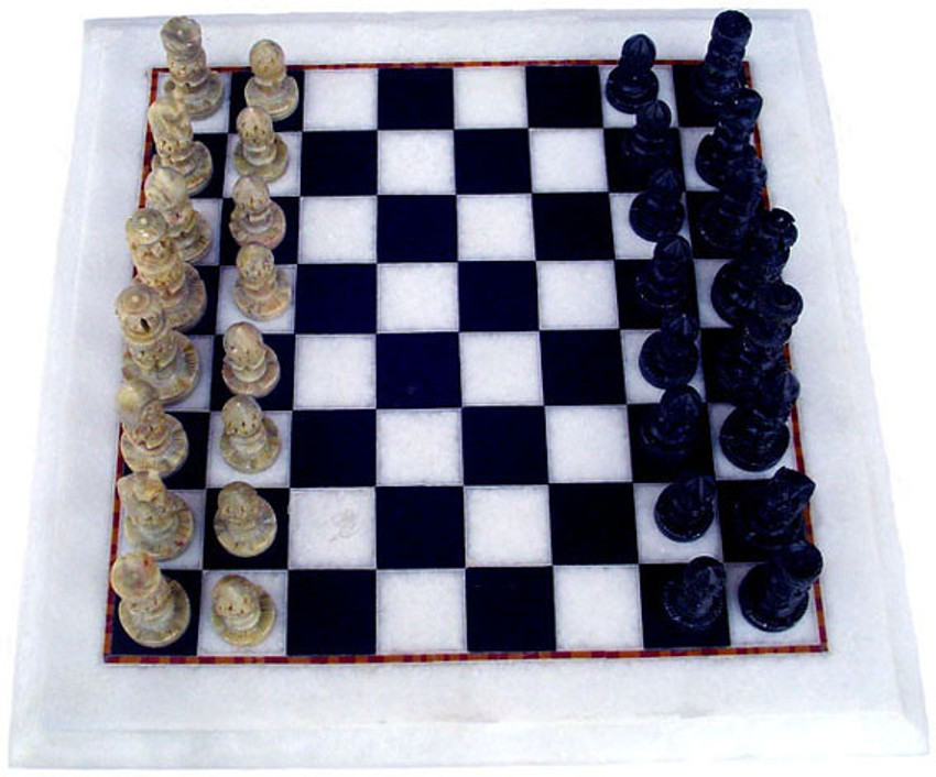 StonKraft 12 x 12 Stone Chess Board with Wooden Base - Chess Game