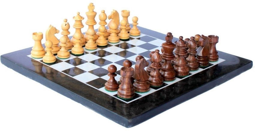 StonKraft 12 x 12 Stone Chess Board with Wooden Base - Chess Game