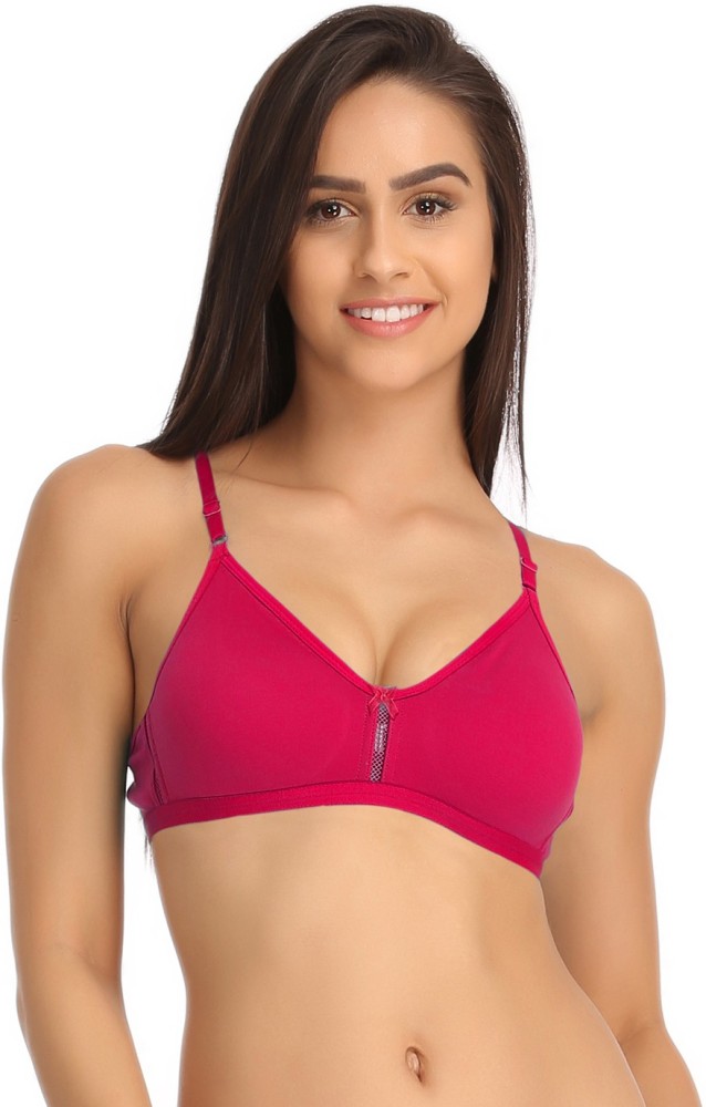Buy Cotton & Lace Non-Padded Wirefree Full Cup Bra - Pink Online India,  Best Prices, COD - Clovia - BR0486P22
