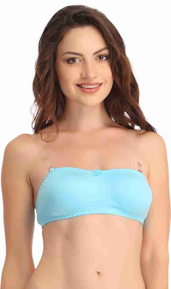 Buy Strapless Tube Bra with Detachable Transparent Straps In Blue