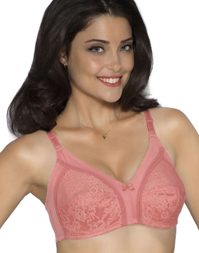 Buy Amante Padded Wired Full Coverage Lace Bra - Peach online