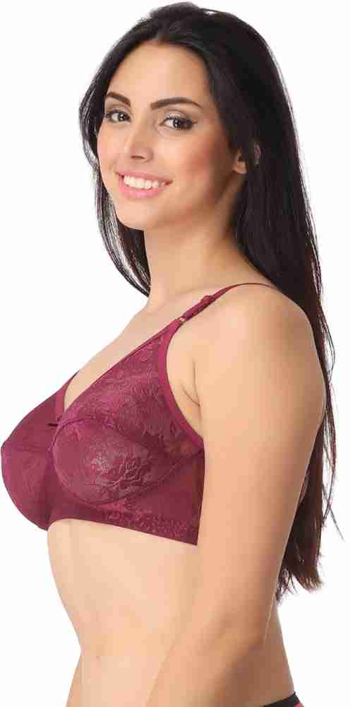 Clovia Non-Padded Non-Wired Bra With Lacy Cups - Purple Women