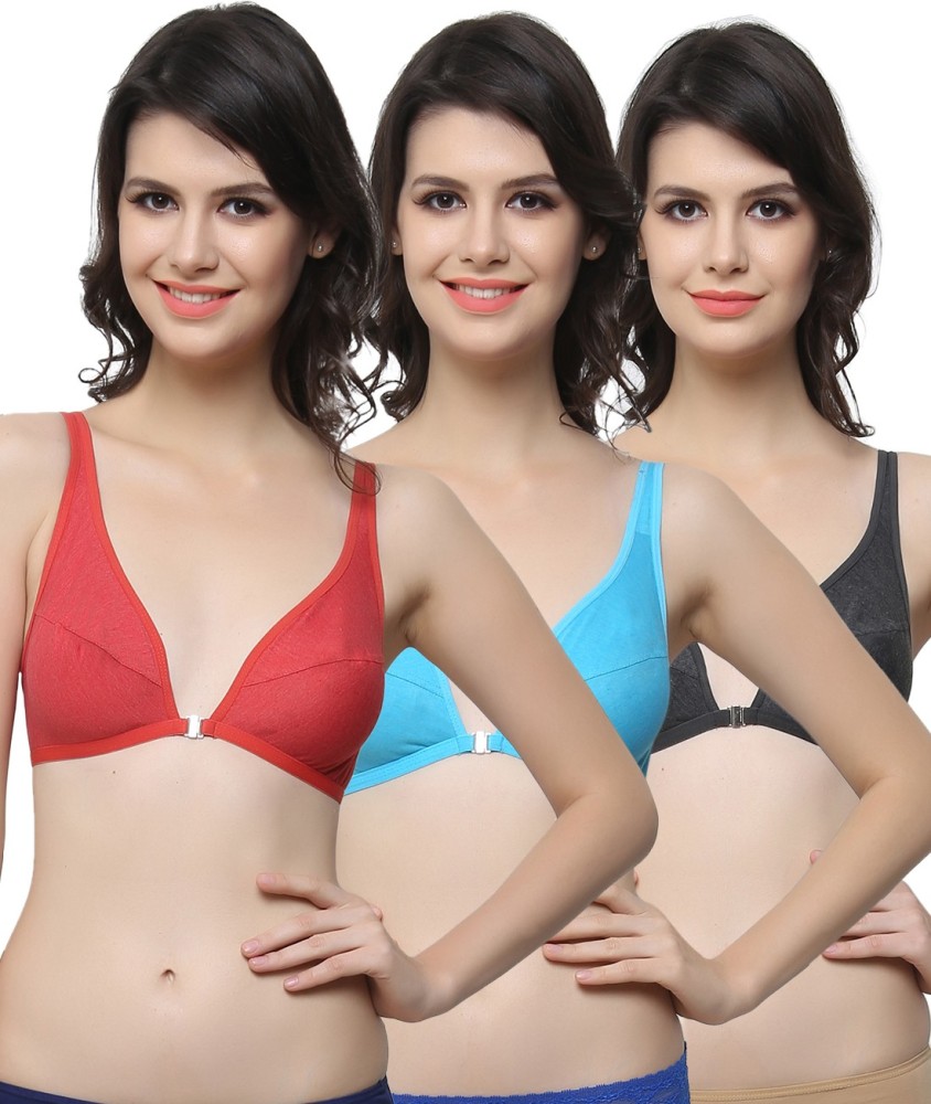 Clovia Clovia Pack Of 3 Non Padded Wirefree Bra In Poly Cotton & Lace Women  Plunge Non Padded Bra - Buy Multicolor Clovia Clovia Pack Of 3 Non Padded  Wirefree Bra In