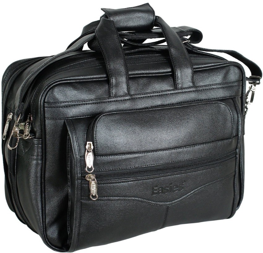 easies Synthetic Leather Full Expandable 16 Inches Executive Black Color Office Bag Large Briefcase For Men