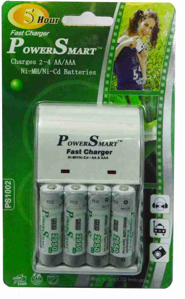 Power Smart 2950 MaH x 4 Cells 5 Hour 2 LED With Automatic Cut Off Function  Fast PS 1002 AA AAA NiCD NiMH Camera Battery Charger Set Camera Battery  Charger - Power Smart 
