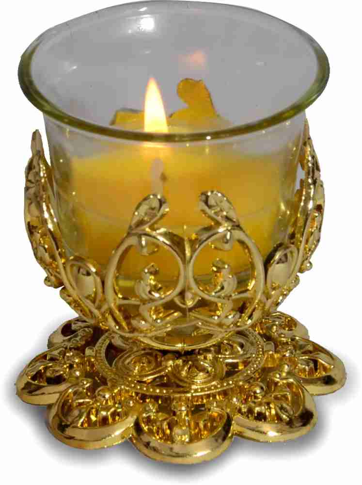 WebelKart New Premium Crystal Rose Brass Candle Holder for Decoration