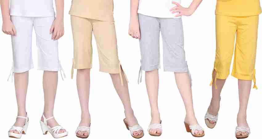 SINI MINI Capri For Girls Solid Cotton Blend Price in India - Buy SINI MINI  Capri For Girls Solid Cotton Blend online at