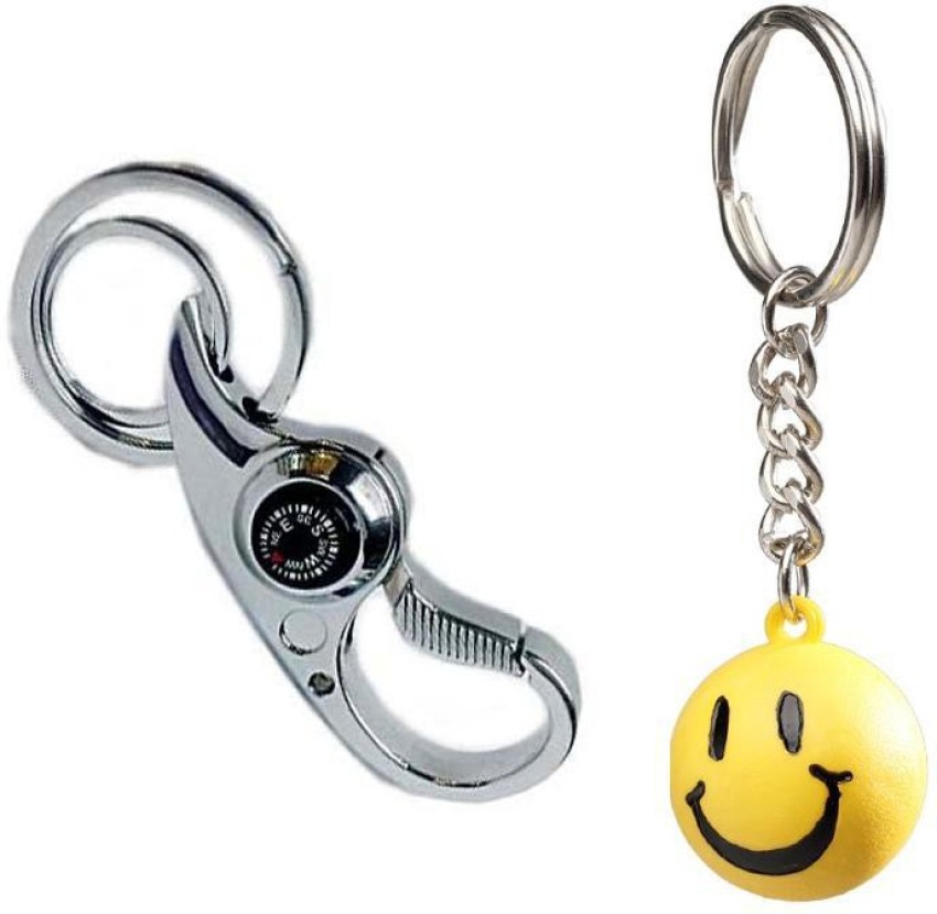 Chainz Double ring curved compass hook metal and smiley ball Key