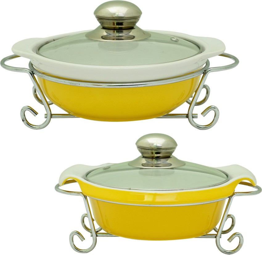 Rosa Italiano GUSTO CERAMIC HANDI (Serving Bowl) pack of 2 With Glass Lid &  Chrome Finished Metal Stand Pack of 2 Thermoware Casserole Set Price in  India - Buy Rosa Italiano GUSTO CERAMIC HANDI (Serving Bowl) pack of 2 With  Glass Lid