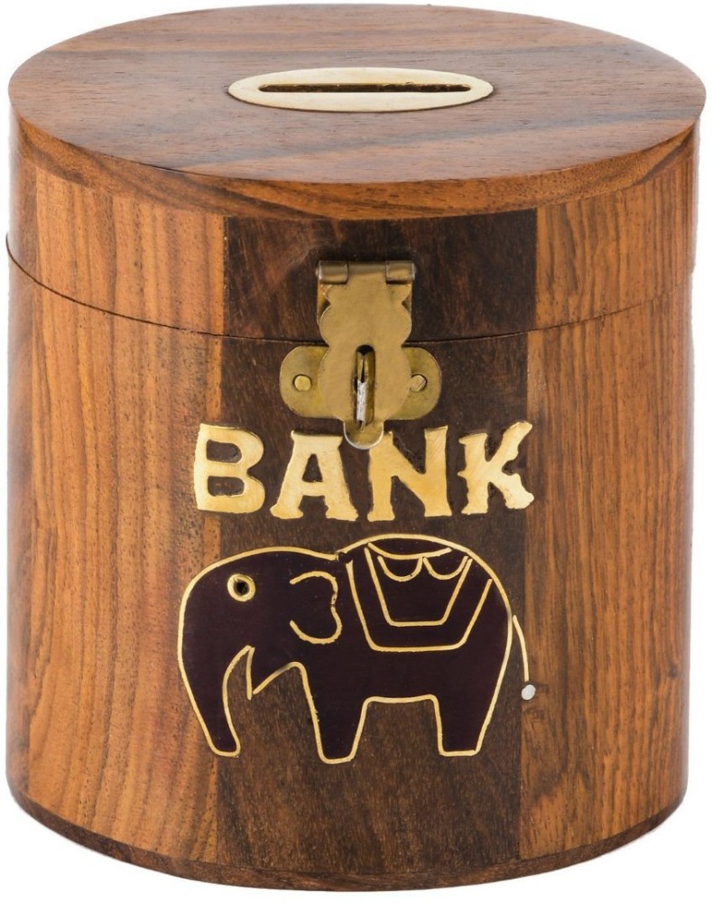 Wooden Money Bank Money Boxes Rectangle Atm Safe Savings Bank Real