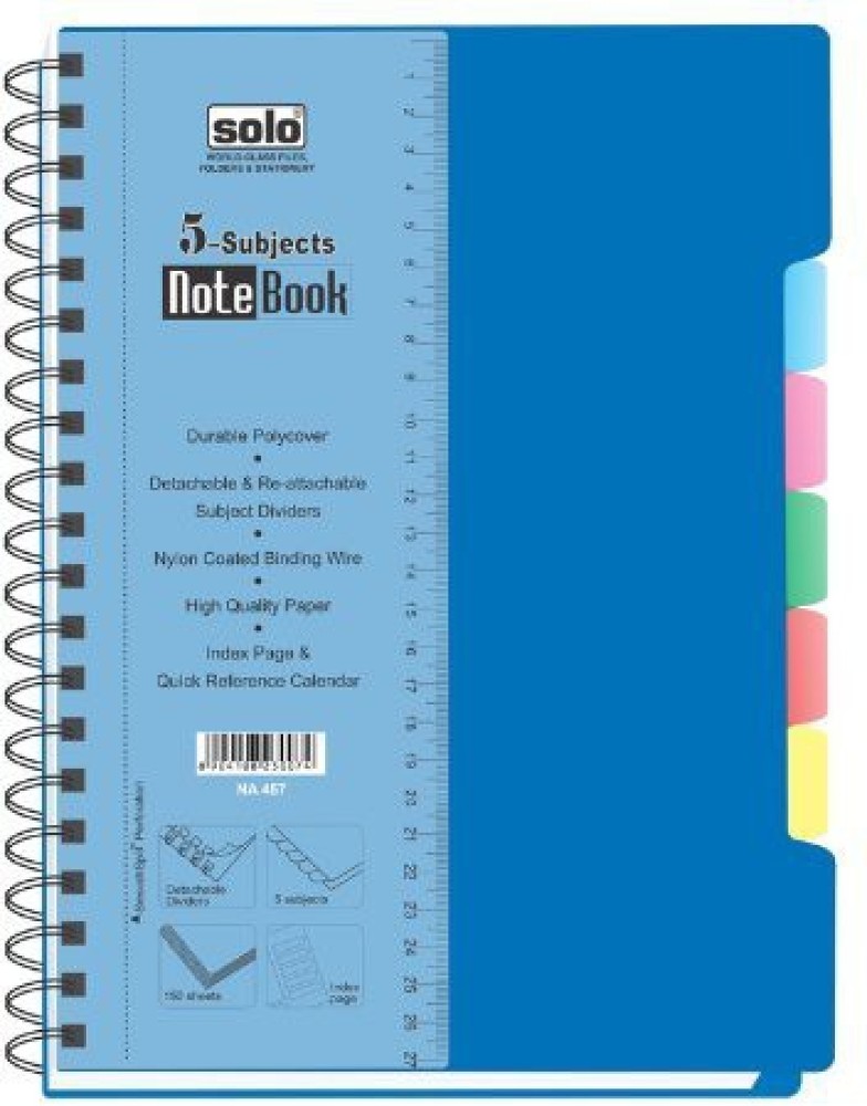 SOLO Premium 5 Subject Notebook - A5, 70 GSM, 300 pages, Single