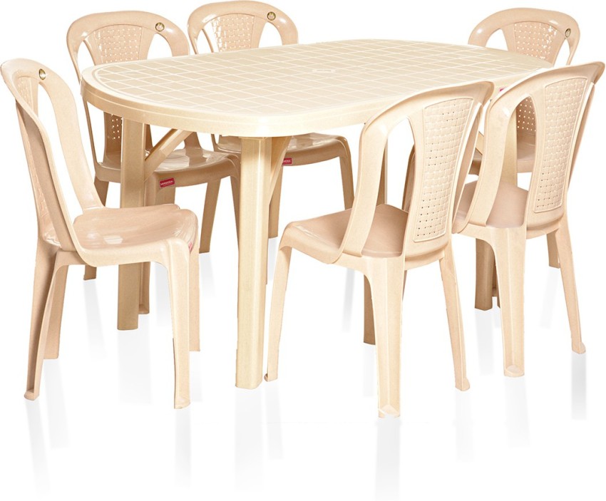 6 seater plastic online dining table