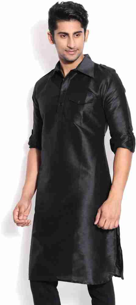 Royal Kurta Men Solid Pathani Kurta Buy Black Royal Kurta Men