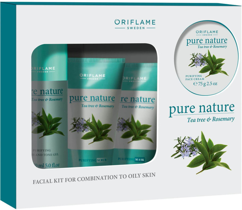 Oriflame Sweden Pure Nature Facial Kit for Combination to Oily skin Tea Tree and Rosemary