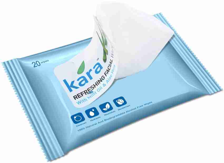 KARA Refreshing Facial Wipes Aloe Vera Mint 20 Wipes Per Pack