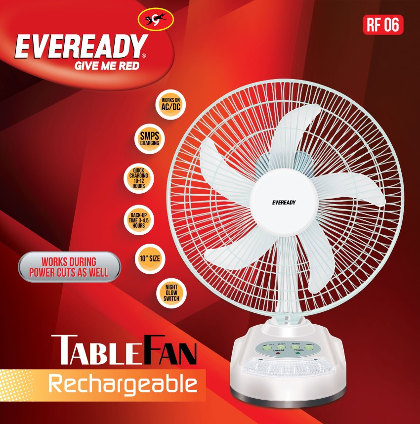 Eveready rechargeable fan with best sale led light