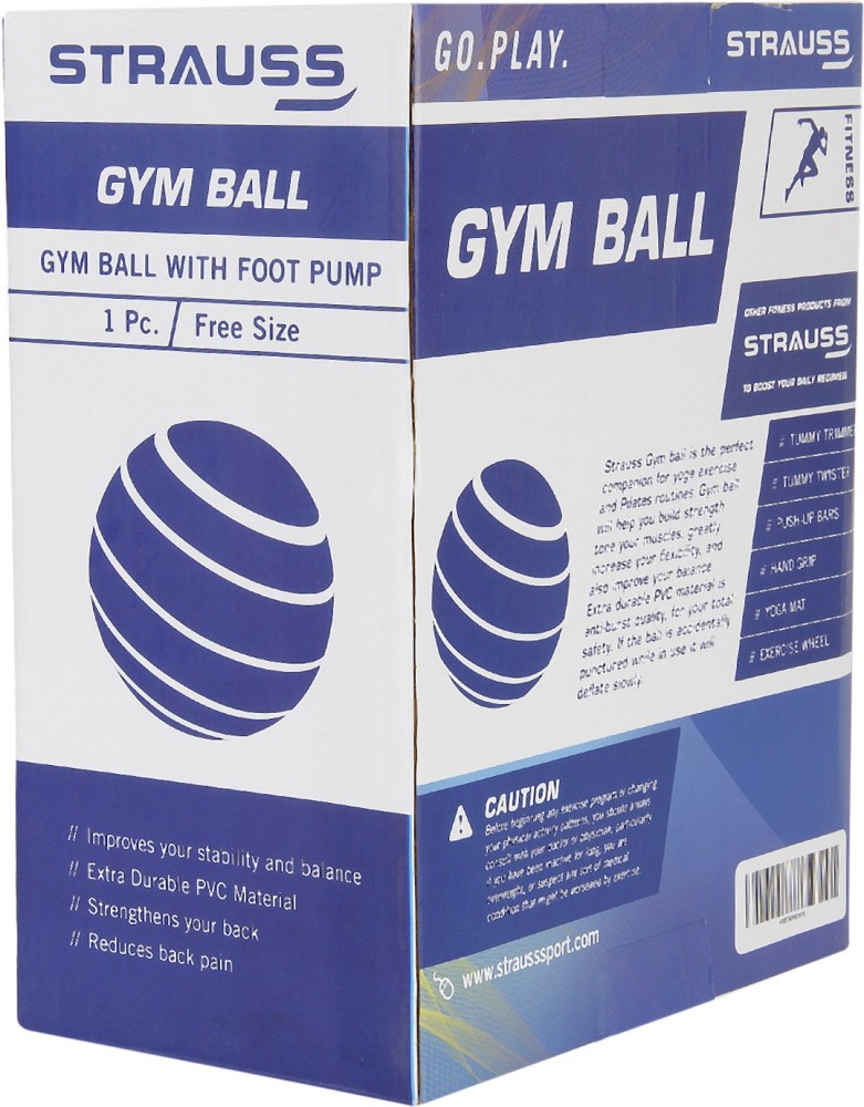 STRAUSS Anti-Burst Rubber Gym Ball with Free Foot Pump  Round Shape Swiss  Ball for Exercise, Workout, Yoga, Pregnancy, Birthing, Balance & Stability,  55 cm, (Black) : : Sports, Fitness & Outdoors