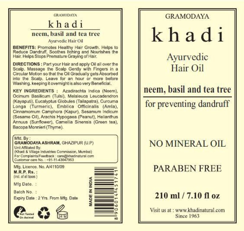 KHADI NATURAL Anti Dandruff Ayurvedic with Neem Basil Tea Tree