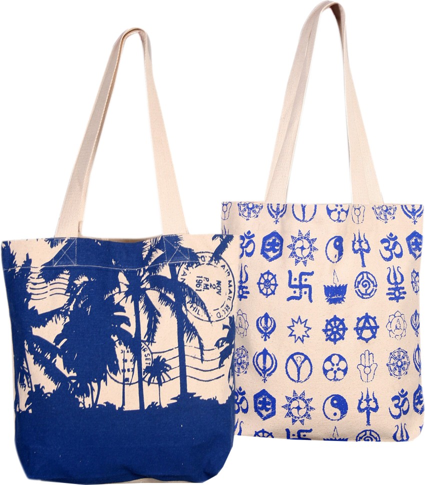 Buy kanvas katha Women Blue Beige Tote Ecru Online Best Price