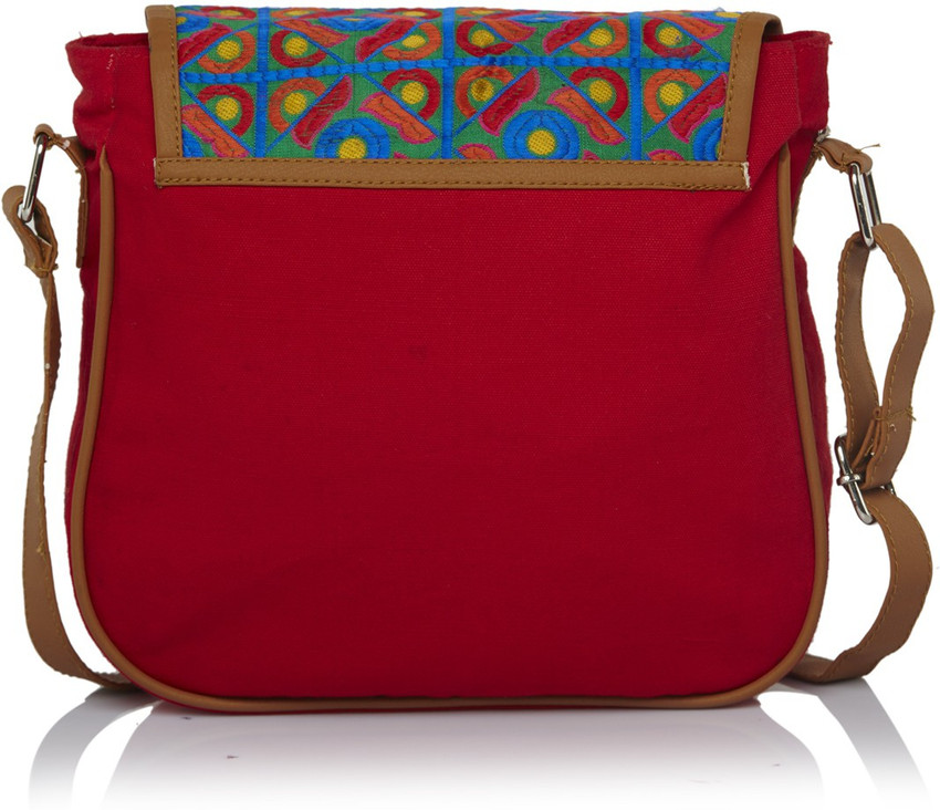 Haqeeba Red Sling Bag Women Ethenic Red Multicolor Jacquard Canvas Sling Bag Red Price in India Flipkart