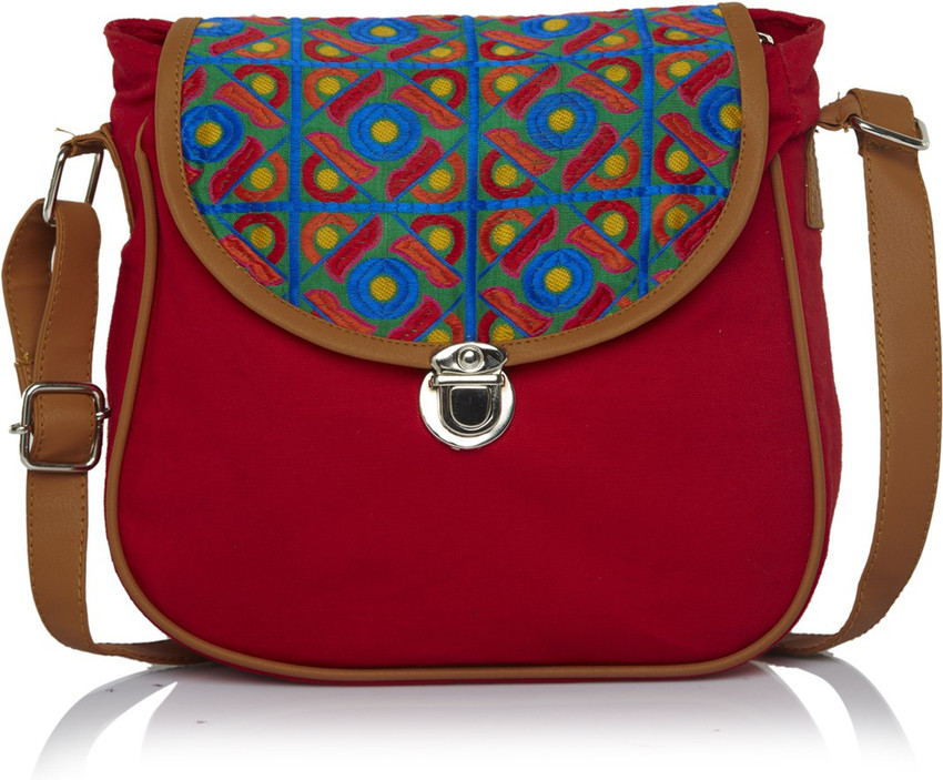 Haqeeba Red Sling Bag Women Ethenic Red Multicolor Jacquard Canvas Sling Bag Red Price in India Flipkart
