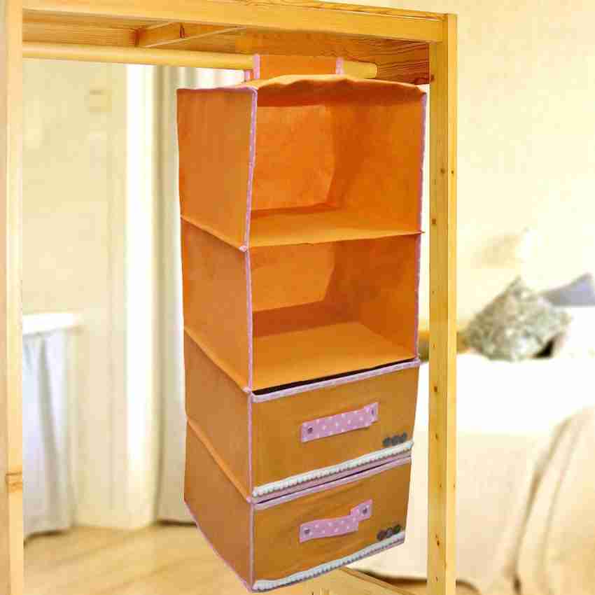 PINDIA Fancy Foldable 4 Layer 2 Drawer Orange Hanging Storage Wardrobe Almirah Closet Organizer Price in India Buy PINDIA Fancy Foldable 4 Layer 2 Drawer Orange Hanging Storage Wardrobe Almirah Closet