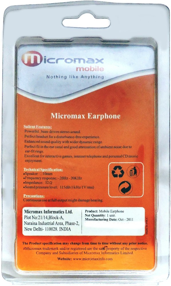 Micromax MMX X1i Wired Headset Price in India Buy Micromax MMX